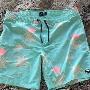 Billabong Aqua Flamingo Print Board Shorts
